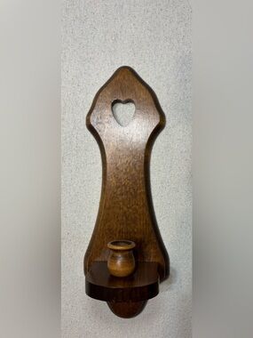 Vintage Wooden Wall Candle Holder Shelf Heart Cutout Rustic Farmhouse